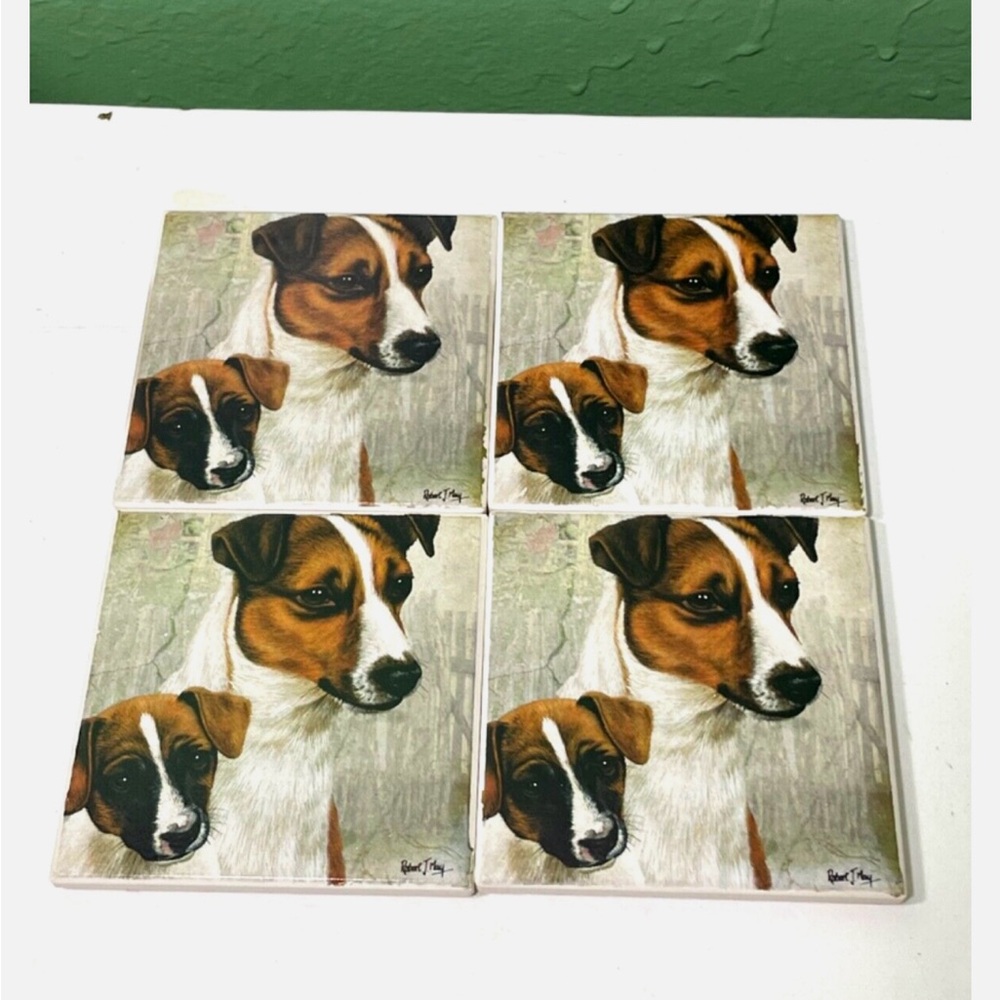 Absorbent Stone Art Coasters cut dogs coaster Print signed Robert J. May USA
